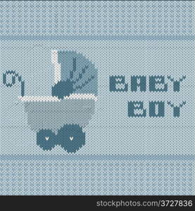 knitted baby boy shower announcement card, illustration in vector format