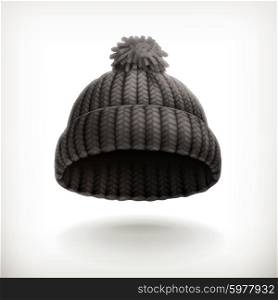 Knitted black cap, vector illustration