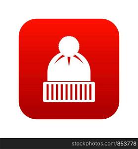 Knitted hat icon digital red for any design isolated on white vector illustration. Knitted hat icon digital red