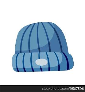 Knitted Hat. Winter clothing for the head. Flat cartoon illustration. Knitted Hat. Blue Winter clothing for the head.