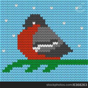 Knitted pattern with bullfinches. Vector illustration