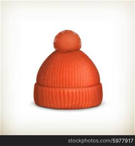 Knitted red cap, vector
