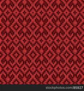 Knitted red ornamental seamless vector pattern as a fabric texture