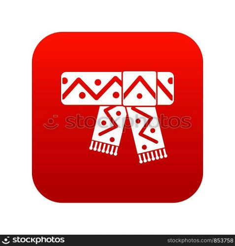 Knitted scarf with pattern icon digital red for any design isolated on white vector illustration. Knitted scarf with pattern icon digital red