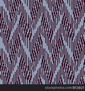 Knitted seamless pattern with wavy lines in magenta color on the mute blue background, vector as fabric texture