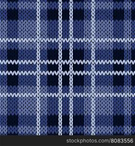 Knitting checkered seamless vector pattern with perpendicular lines as a woollen Celtic tartan plaid or a knitted fabric texture in various blue hues