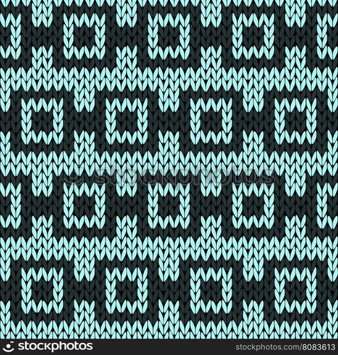 Knitting geometrical seamless vector pattern in blue hues as a knitted fabric texture