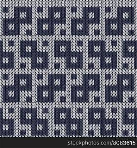 Knitting geometrical seamless vector pattern in muted blue hues as a knitted fabric texture
