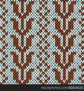 Knitting ornamental seamless vector pattern in muted blue and brown colors as a knitted fabric texture