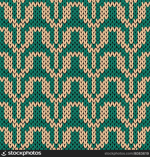 Knitting ornamental seamless vector pattern in turquoise and beige colors as a knitted fabric texture