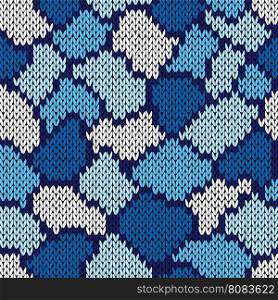 Knitting seamless scrappy vector pattern in blue and white colors as a knitted fabric texture