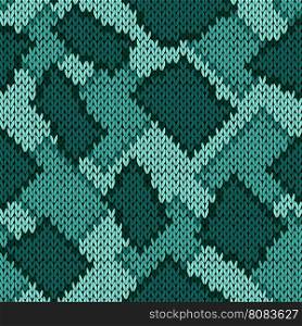 Knitting seamless scrappy vector pattern in turquoise and green hues as a knitted fabric texture