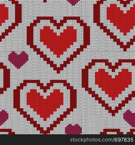 Knitting seamless vector heart pattern for Valentine's Day as a texture of fabric