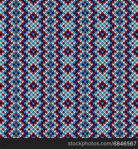 Knitting seamless vector pattern as a fabric texture in red, white and blue colors. Knitting seamless pattern in various colors