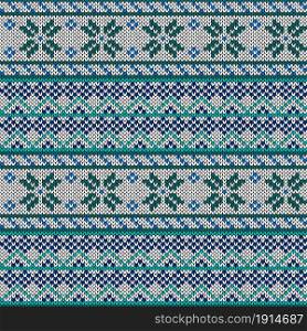 Knitting seamless vector pattern as a fabric texture in turquoise, blue and white color as a fabric texture