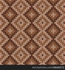Knitting seamless vector pattern as a fabric texture in warm beige and brown hues. Knitting seamless pattern in warm colors