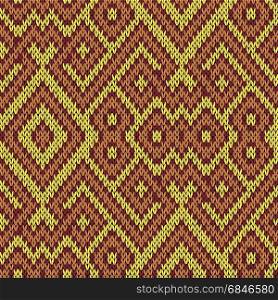 Knitting seamless vector pattern as a fabric texture in yellow, claret and brown hues. Knitting seamless pattern in warm colors