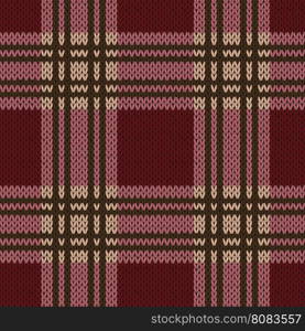 Knitting seamless vector pattern with perpendicular lines as a woollen Celtic tartan plaid or a knitted fabric texture in claret, magenta and brown hues
