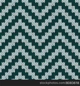 Knitting zigzag seamless vector pattern in muted hues of turquoise colors as a knitted fabric texture