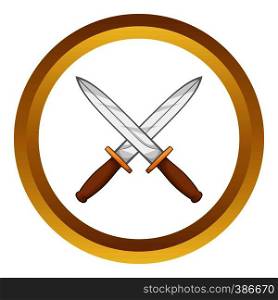Knives vector icon in golden circle, cartoon style isolated on white background. Knives vector icon