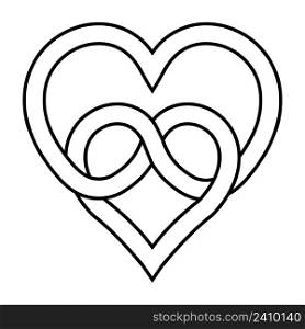 knot of two hearts symbol of eternal love, vector sign of infinite love knot of intertwined hearts