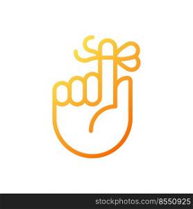 Knot on finger for memory pixel perfect gradient linear vector icon. Rope tied around pointer. Hand gesture. Thin line color symbol. Modern style pictogram. Vector isolated outline drawing. Knot on finger for memory pixel perfect gradient linear vector icon