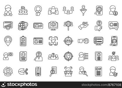 Know your client icons set outline vector. Card cms. Data customer. Know your client icons set outline vector. Card cms