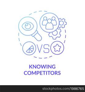 Knowing competitors blue gradient concept icon. Analyze competitive market for efficient company promo. Brand planning abstract idea thin line illustration. Vector isolated outline color drawing. Knowing competitors blue gradient concept icon