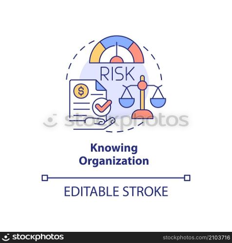 Knowing organization concept icon. Financial risk of company abstract idea thin line illustration. Isolated outline drawing. Editable stroke. Roboto-Medium, Myriad Pro-Bold fonts used. Knowing organization concept icon