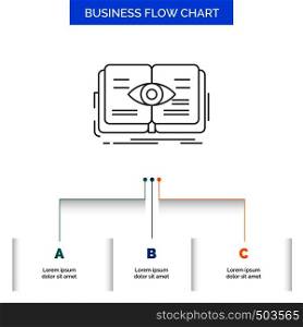 knowledge, book, eye, view, growth Business Flow Chart Design with 3 Steps. Line Icon For Presentation Background Template Place for text. Vector EPS10 Abstract Template background