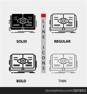knowledge, book, eye, view, growth Icon in Thin, Regular, Bold Line and Glyph Style. Vector illustration. Vector EPS10 Abstract Template background