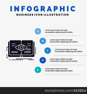 knowledge, book, eye, view, growth Infographics Template for Website and Presentation. GLyph Gray icon with Blue infographic style vector illustration.. Vector EPS10 Abstract Template background