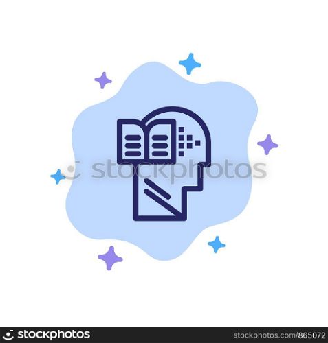 Knowledge, Book, Head, Mind Blue Icon on Abstract Cloud Background