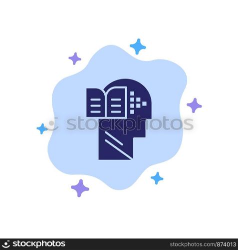 Knowledge, Book, Head, Mind Blue Icon on Abstract Cloud Background