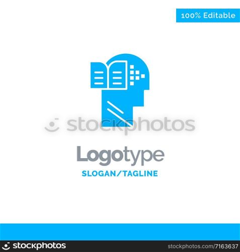 Knowledge, Book, Head, Mind Blue Solid Logo Template. Place for Tagline