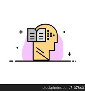 Knowledge, Book, Head, Mind Business Flat Line Filled Icon Vector Banner Template