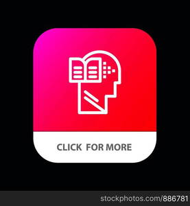 Knowledge, Book, Head, Mind Mobile App Button. Android and IOS Line Version