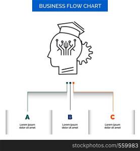 knowledge, management, sharing, smart, technology Business Flow Chart Design with 3 Steps. Line Icon For Presentation Background Template Place for text. Vector EPS10 Abstract Template background