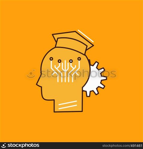 knowledge, management, sharing, smart, technology Flat Line Filled Icon. Beautiful Logo button over yellow background for UI and UX, website or mobile application. Vector EPS10 Abstract Template background