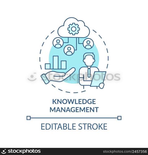 Knowledge management turquoise concept icon. Business intelligence abstract idea thin line illustration. Maintaining info. Isolated outline drawing. Editable stroke. Arial, Myriad Pro-Bold fonts used. Knowledge management turquoise concept icon
