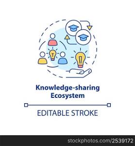 Knowledge-sharing ecosystem concept icon. Trendy skill to learn abstract idea thin line illustration. Exchange experience. Isolated outline drawing. Editable stroke. Arial, Myriad Pro-Bold fonts used. Knowledge-sharing ecosystem concept icon