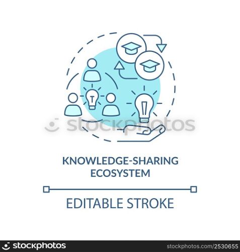 Knowledge-sharing ecosystem turquoise concept icon. Trendy skill to learn abstract idea thin line illustration. Isolated outline drawing. Editable stroke. Arial, Myriad Pro-Bold fonts used. Knowledge-sharing ecosystem turquoise concept icon