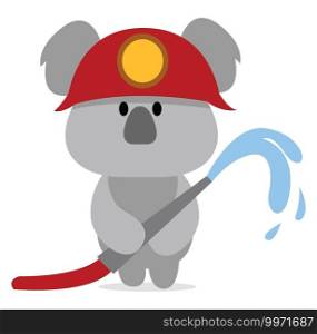 Koala fireman, illustration, vector on white background
