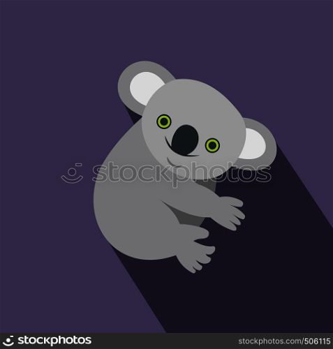 Koala icon in flat style on a violet background . Koala icon, flat style