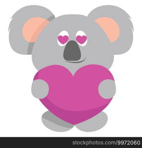 Koala with heart, illustration, vector on white background