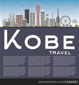 Kobe Skyline with Gray Buildings, Blue Sky and Copy Space. Vector Illustration. Business and Tourism Concept with Modern Buildings. Image for Presentation, Banner, Placard or Web Site.
