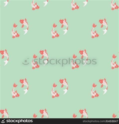 Koi fish seamless background on mint background, vector illustration