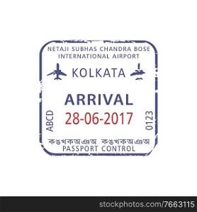 Kolkata west Bengal Indian state isolated visa st&. Vector passport control in Netaji International airport. Visa st&in Kolkata International airport