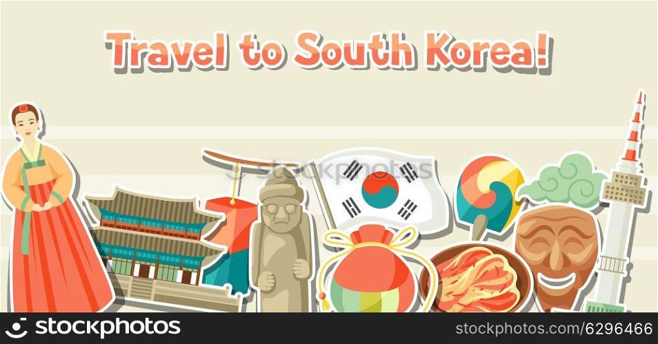 Korea banner design. Korean traditional sticker symbols and objects. Korea banner design. Korean traditional sticker symbols and objects.