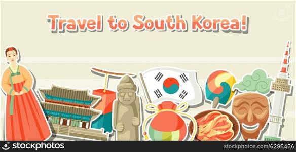 Korea banner design. Korean traditional sticker symbols and objects. Korea banner design. Korean traditional sticker symbols and objects.